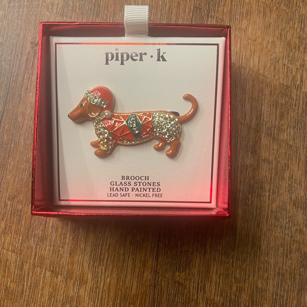 Piper K Red and Brown Dachshund Brooch